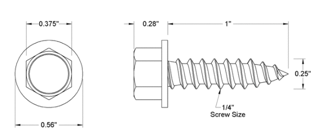 lag screw, hex head, flanged, 1/4x1", gimlet point, galvanized